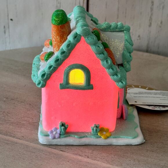 Easter Gingerbread House Tabletop Claydough LED light up Pink White Pastel New - Picture 10 of 11